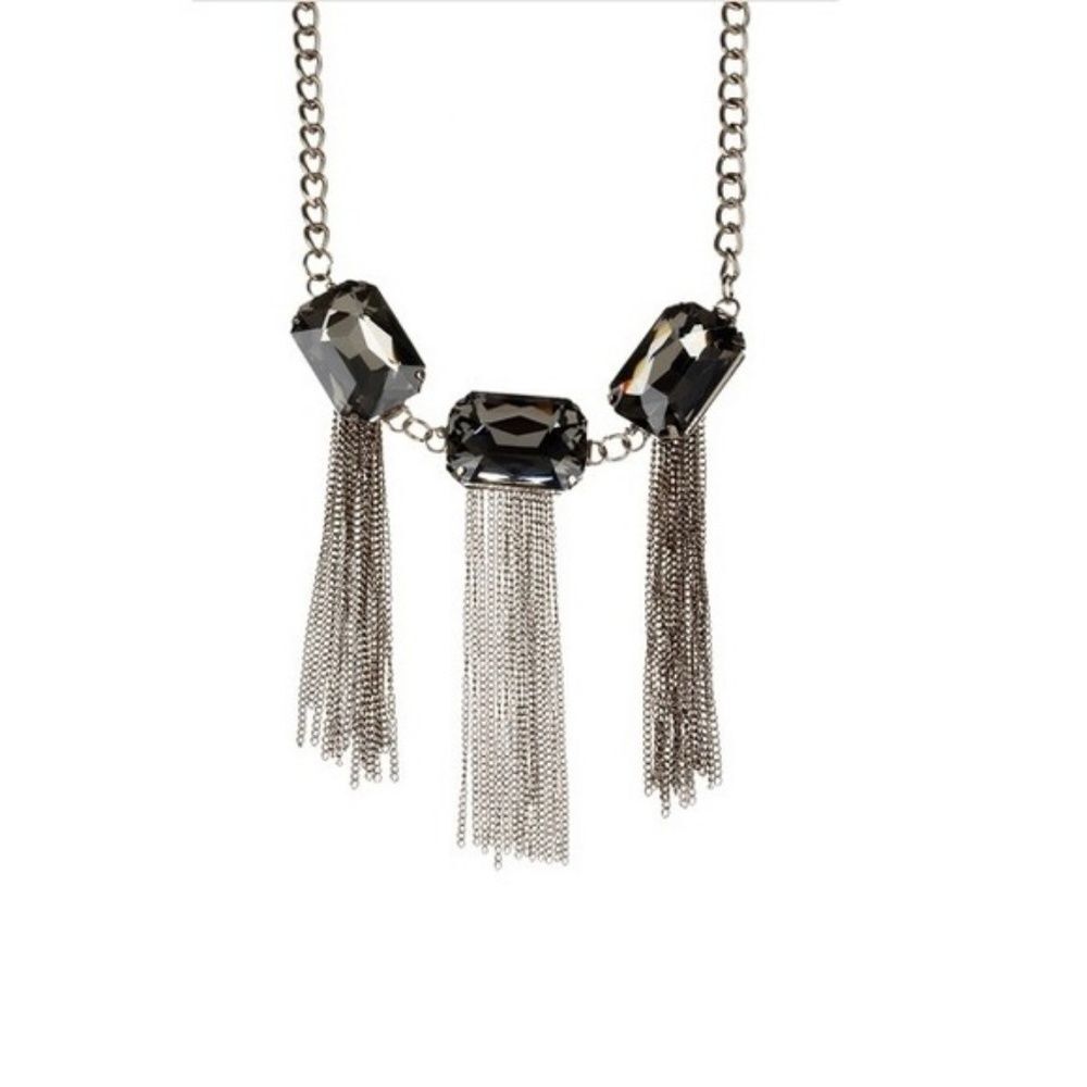 10/$25🦋 T&J Designs Gun Metal Tassel & Gem Necklace - Picture 2 of 7
